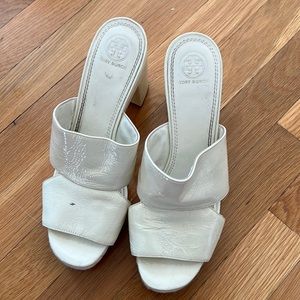 Tory Burch white heels with rope detail. Leather